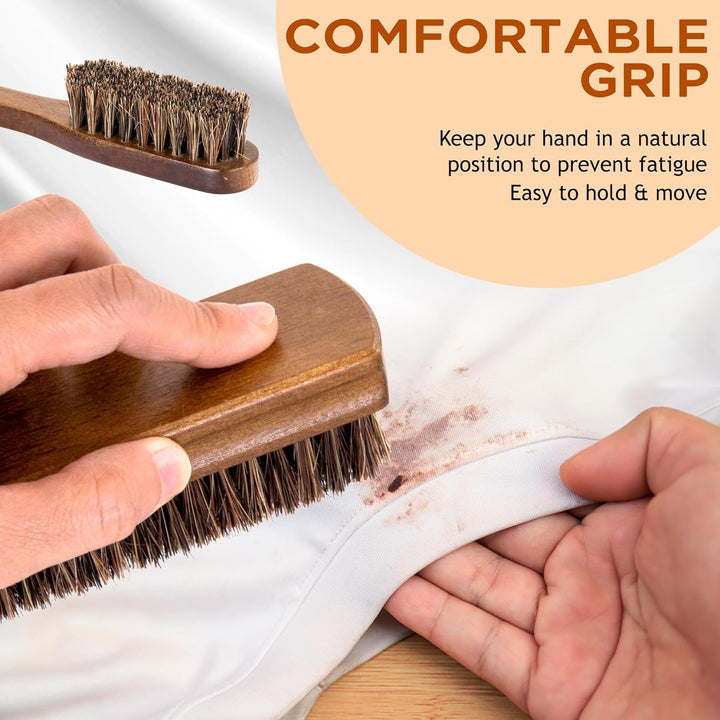 Horsehair Laundry Stain Brushes Set 2Pcs by , Natural Soft Bristle for Scrubbing Out Tough Stains on Delicate Fabrics Knits Cotton Leather Washable Fabrics