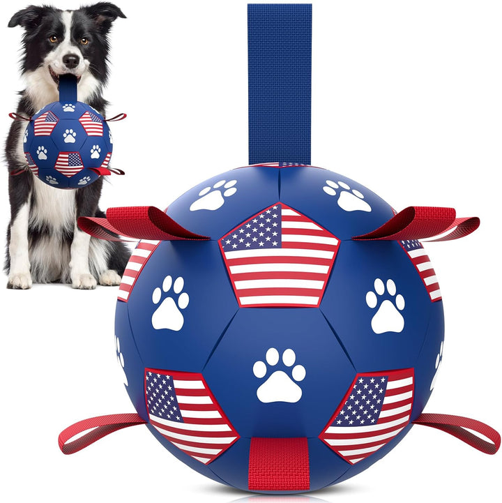 Premium Dog Toys Balls, Dog Soccer Ball with Straps, Dog Birthday Gifts, Herding Ball, Durable Balls for Small Medium Pet, Puppy Outdoor Toy, Pet Training Soccer Ball, World Cup Soccer (6 Inch)