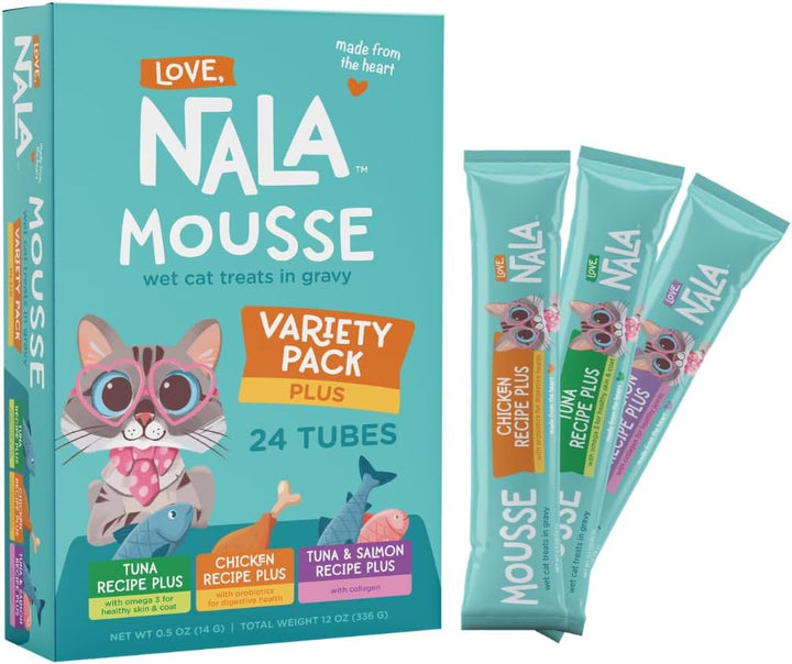 - Natural Lickable Cat Squeeze up Treat,Topper - Variety plus Pack Mousse - Wet Food Cat Puree - Grain Free, Non_Gmo Minerals, Vitamins - 24 Pack