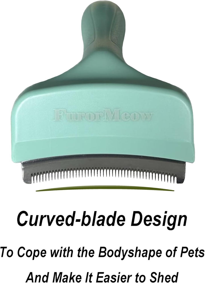 Pet Deshedding Tool with Curve Blade, Cat Grooming Brush, Tight V-Shaped Teeth Shedding Comb for Cats and Dogs (Green, Small)