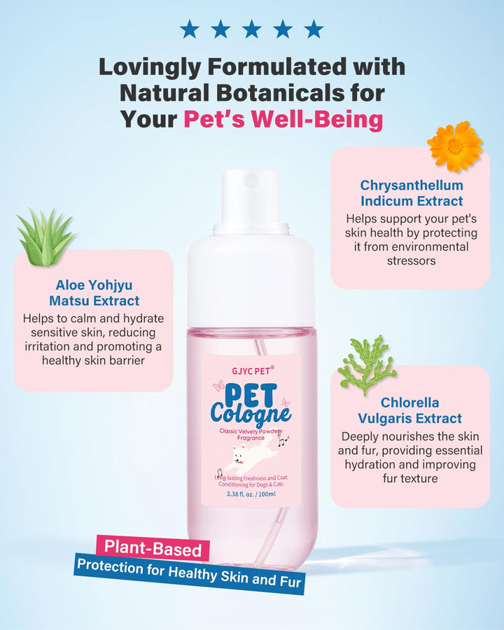 Dog & Cat Cologne | Long-Lasting Classic Powdery Scent | Fur-Conditioning, Non-Sticky Odor Control Formula | Travel-Friendly, 3.38 Fl. Oz