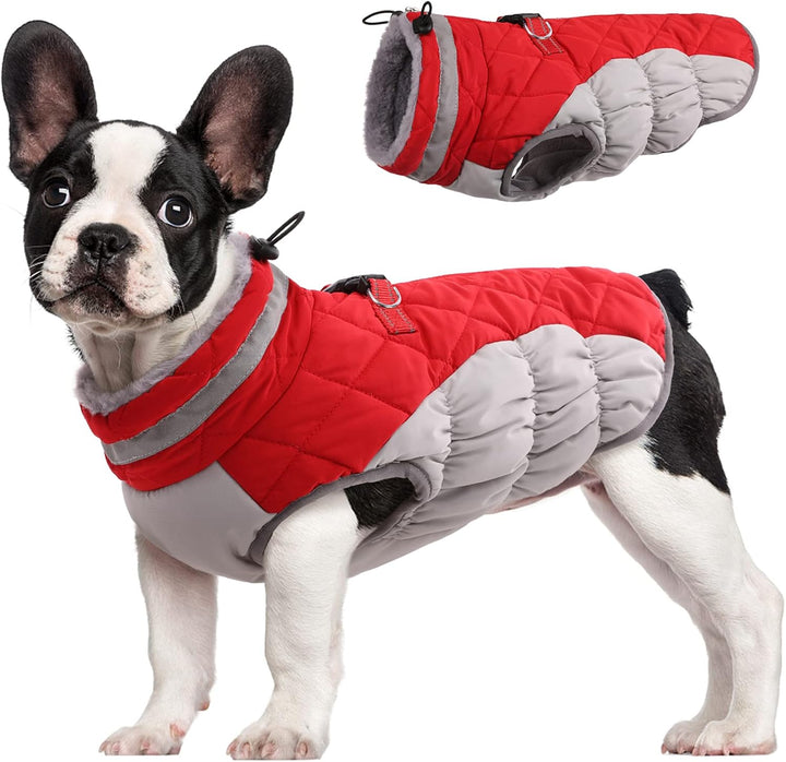 Dog Coat for Small Dogs,Waterproof Dog Winter Jacket with Harness Built in Puppy Cold Weather Coats Reflective Pet Vest with Zipper Warm Fleece Dogs Snowsuit Windproof Pink S
