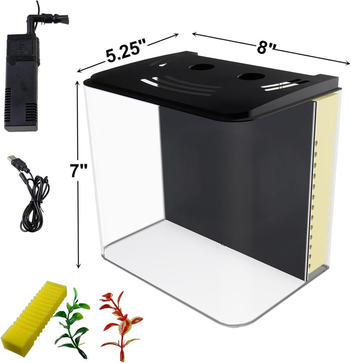 Fish Tank, 1.2 Gallon Aquarium, Small Betta Fish Tank Starter Kit with LED Light and Water Filter Pump, Rectangular