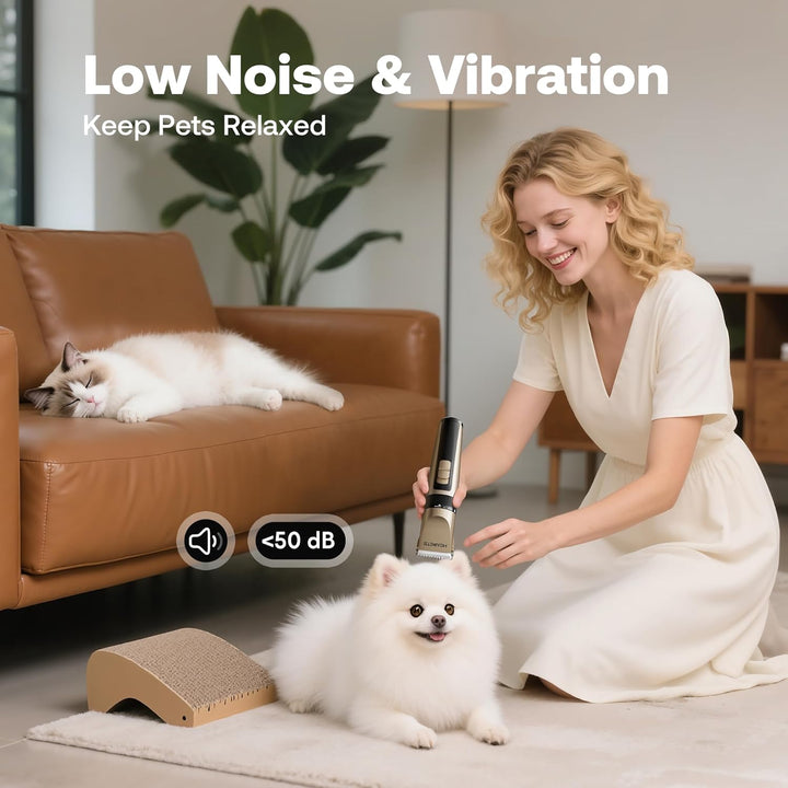 Dog Grooming Clippers, Low Noise, Electric Quiet, Adjustable Clipper Comb, Rechargeable Cordless Dog Hair Clippers for Dogs Cats Pets, Gold