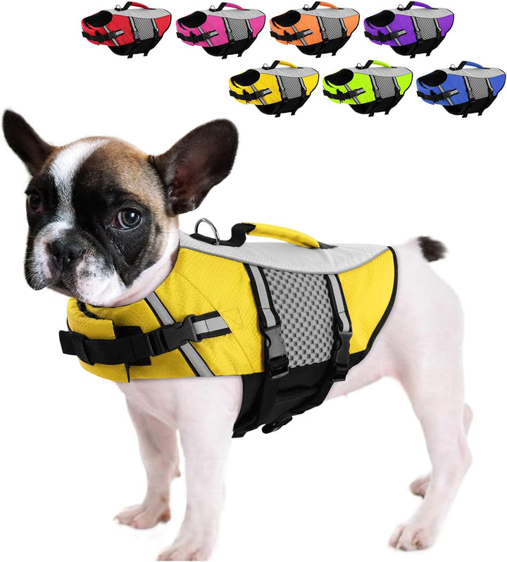 Dog Life Jacket Swimming Vest Small Medium Dogs Neoprene Life Vest Lightweight Reflective Dog Lifesaver for Boating Kayaking Yellow,M