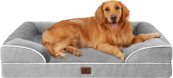 Orthopedic Dog Beds for Extra Large Dogs 44X32Inch, Waterproof Memory Foam XL Pet Bed with Sides, Non-Slip and Egg-Crate Foam Big Dog Couch Bed with Washable Removable Cover, Grey