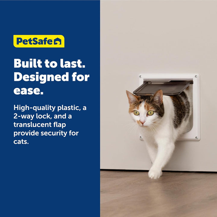 Interior 2-Way Locking Cat Door - Allows Convenient Movement between Rooms & Minimizes Scratching - Tinted Durable Plastic Privacy Door for Feeder & Litter Box
