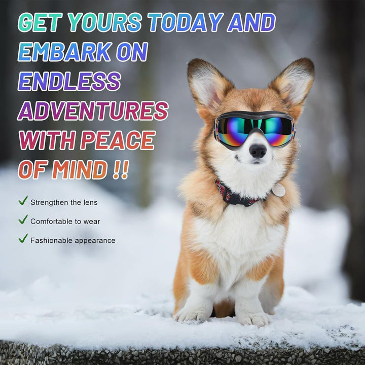 Dog Sunglasses Dog Goggles, UV Wind Dust Fog Protection Pet Glasses Eye Wear with Adjustable Strap for Medium or Large Size (Laser)