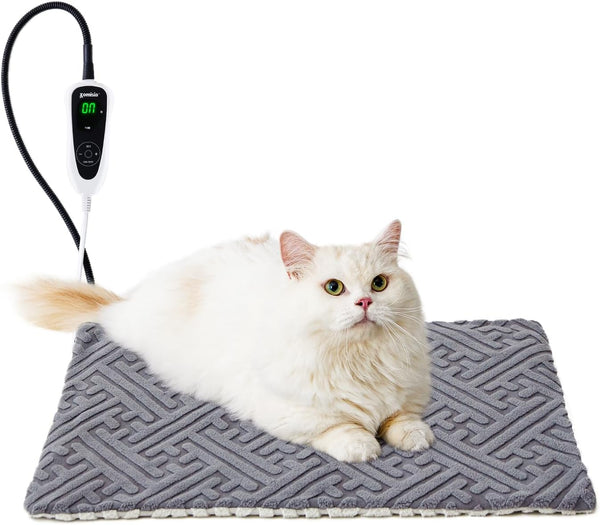 Cat Heating Pad - 11 Adjustable Temperature and 25 Timer Options, Heated Cat Bed Indoor Waterproof with Chew-Resistant Cord for Small Dogs, 18X18 Inch