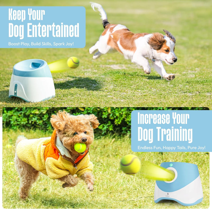 Automatic Dog Ball Launcher for Small Dogs – Dog Ball Thrower for Indoor Outdoor with 3 Adjustable Distance Settings 10Ft, 20Ft, and 30Ft – Interactive Toy with 3 Mini Tennis Balls 2 Inch