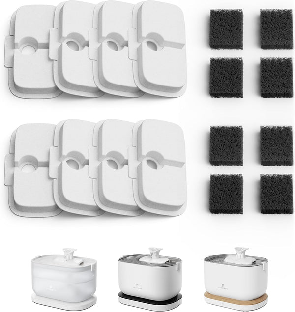 Replacement Filters for Dockstream Cat Water Fountain PLWF005 PLWF115 PLWF105, 4 Months Set of Replacement Filters for Ultra Quiet Pet Water Fountain, White 8 Count (Pack of 1)
