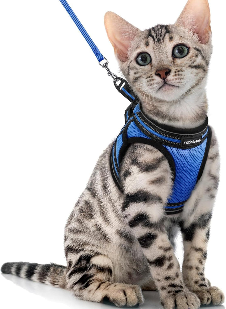 Cat Harness and Leash Set for Walking Escape Proof, Adjustable Soft Kittens Vest with Reflective Strip for Cats, Comfortable Outdoor Vest, Black, S