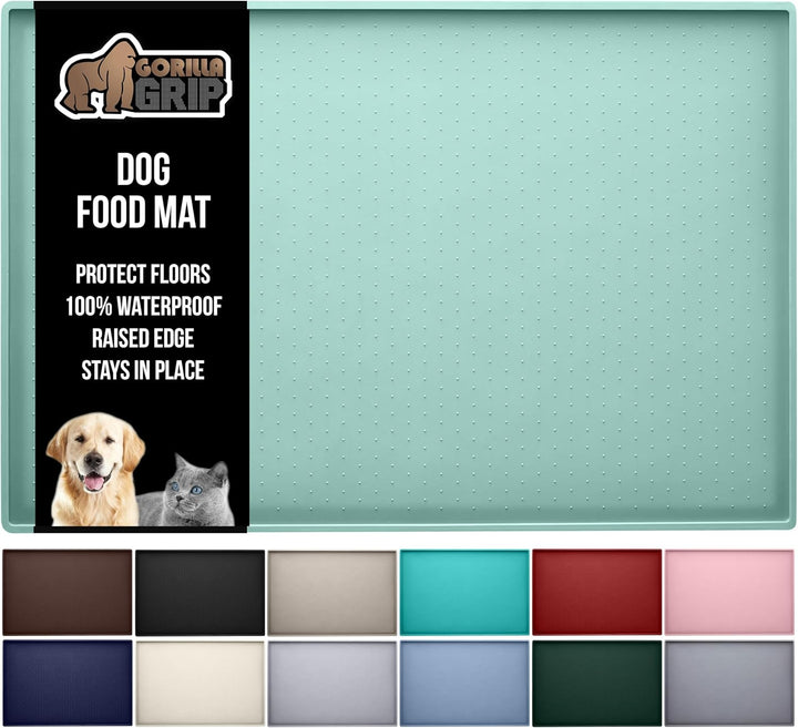 100% Waterproof Raised Edge BPA Free Silicone Pet Feeding Mat, Dog Cat Food Mats Contain Spills Protects Floors, Placemats for Cats and Dogs Water Bowl, Pets Accessories 18.5X11.5 Gray