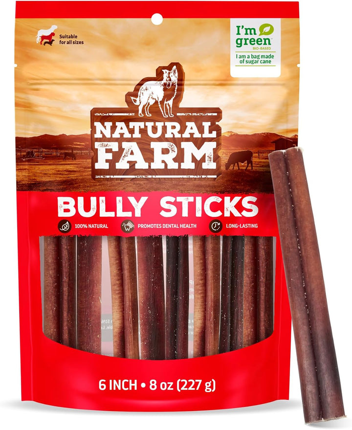 Odor-Free Bully Sticks (6 Inch, 25 Pack), 1.3 Lb. Bag, Fully Digestible 100% Beef Pizzle Chews, Grass-Fed, Non-Gmo, Grain-Free, Natural Long-Lasting Chews for Small & Large Dogs