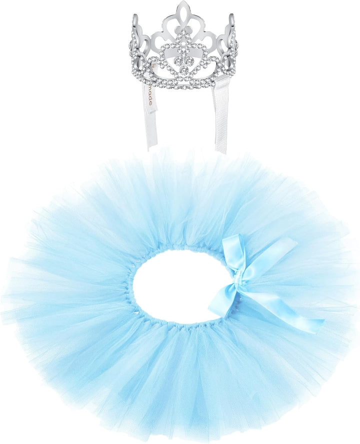 2 Pcs Dog Crown Headband Dog Tutu Dress Set Crystal Rhinestone Tiara Crown Tutu Skirt Pet Dress Costume for Puppy Birthday Party Wedding Photo Prop Costume(X-Large,Rose Red, White)