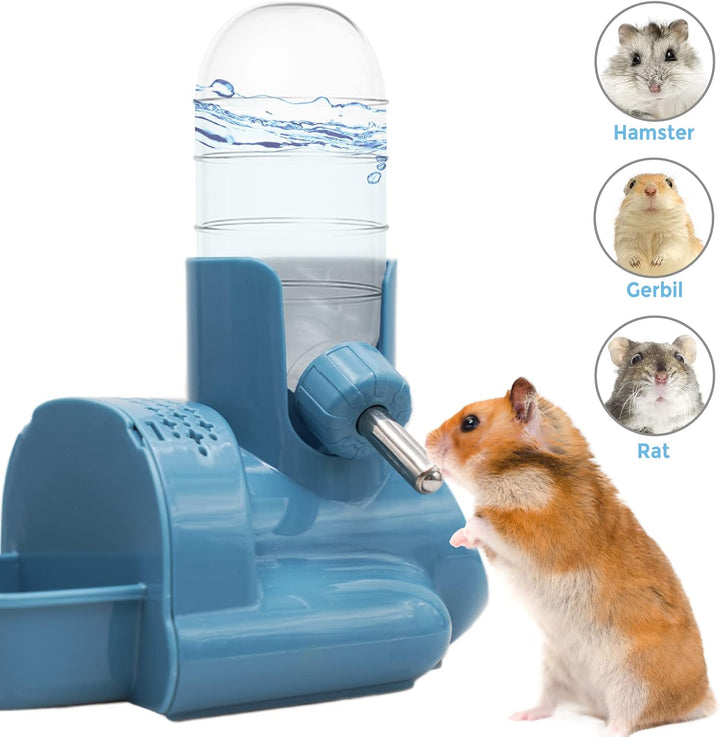 3 in 1 Hamster Water Bottle No Drip Small Animal Water Bottle Automatic Bottle Dispenser with Food Container Base Hut and Hideout Base 4Oz/120Ml,Leekproof, BPA Free