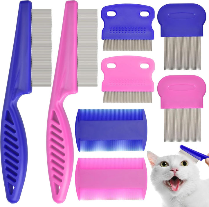 Flea Comb Set for Cats & Dogs - 6 Pack Pet Grooming for Small, Medium & Large Pets (Pink)