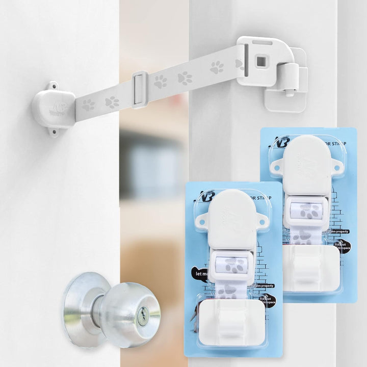 Adjustable Door Strap and Latch, Textile Cat Door Latch to Keep Dog Out of Litter Box, Economical Alternative of Pet Gates, Basic 1 Pack