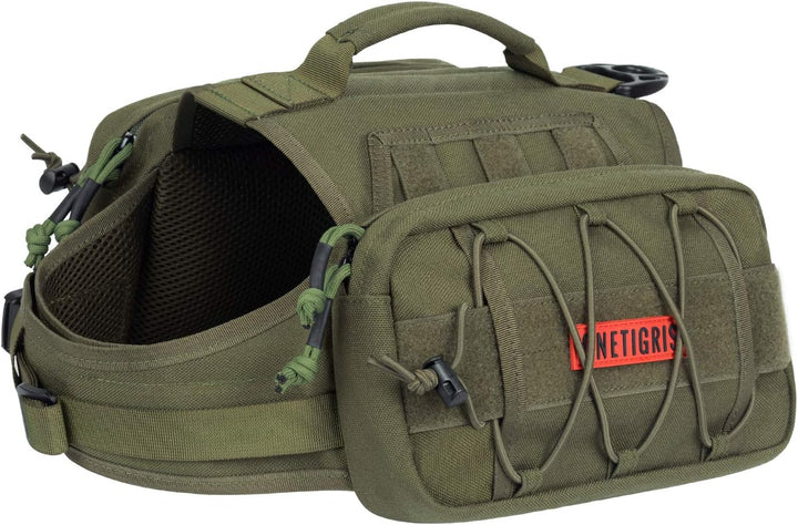 Dog Backpack for Medium & Large Dogs, Mammoth Nylon Dog Pack Tactical Backpack Harness with Side Pockets for Hiking Walking Training Running