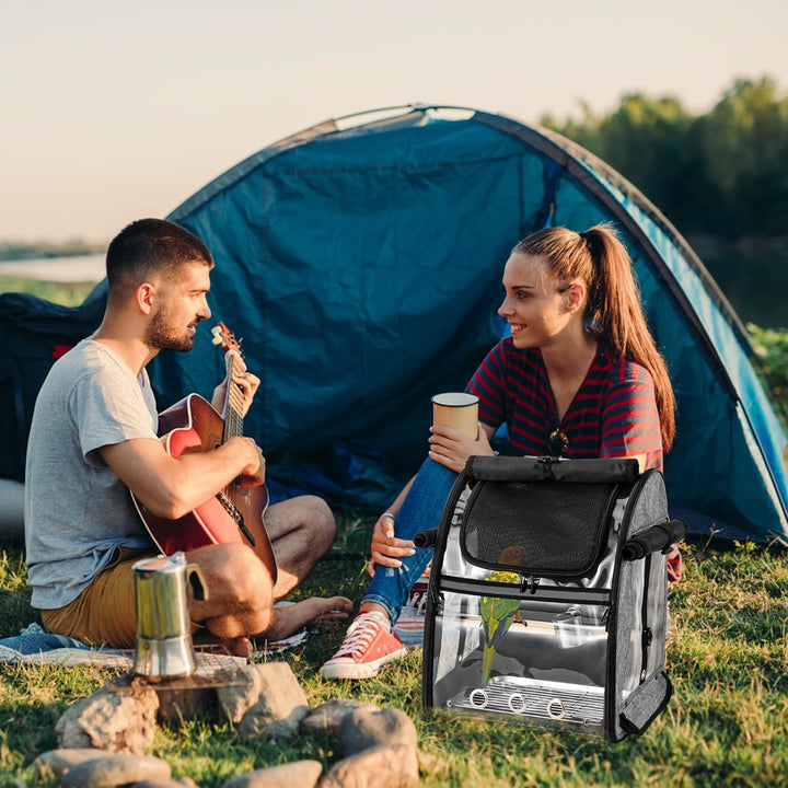 Bird Carrier Bag with Indestructible Stainless Steel Mesh, Bird Travel Cage with Stand, Easy to Clean Backpack for Parrot, Portable Bird Travel Bag, Pet Transparent Breathable Travel Cage