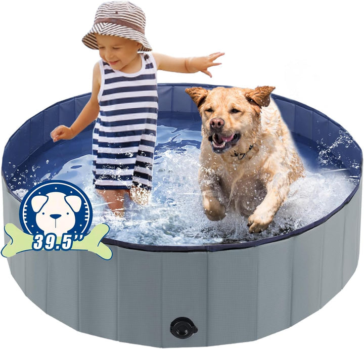 Foldable Dog Pool, Portable Pet Bath Tub and Kiddie Swimming Pool, Collapsible Bathtub for Puppies, Small, Medium and Large Dogs, Cats and Kids, 32 X 8 In, Blue