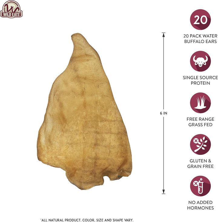 Water Buffalo All Natural Ear Dog Chews, Dog Treats & Snacks - 20 Piece Value Pack (Grain Free Treats - Great Alternative to Pig Ears, Cow Ears, Bones & Rawhides)