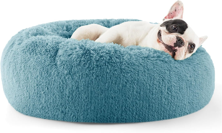 Calming Dog Bed Medium Size Dog - Donut Washable Medium Pet Bed, 30 Inches Anti-Slip round Fluffy Plush Faux Fur Cat Bed, Fits up to 45 Lbs Pets, Camel