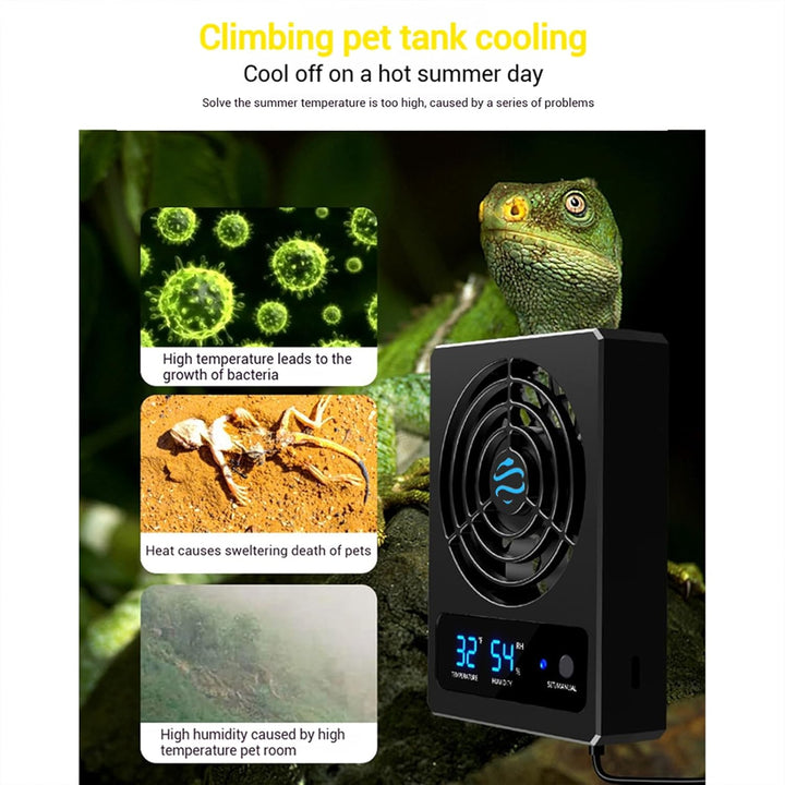 Reptile Ventilation Fan with Humidity Control & High Temp Alarm, Smart Hygrometer for Bearded Dragon, Leopard Gecko, Snake Tank – Quiet Fan with Dual LED Display for Reptile Enclosure