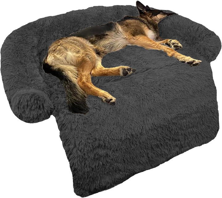 Calming Dog Bed Fluffy Plush Dog Mat for Furniture Protector with Removable Washable Cover for Large Medium Small Dogs and Cats (Large, Light Grey)