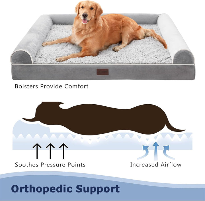 Dog Beds Large Sized Dog, Orthopedic Large Pet Bed with Waterproof Lining, Removable Washable Cover and Nonskid Bottom, Medium Couch, Grey