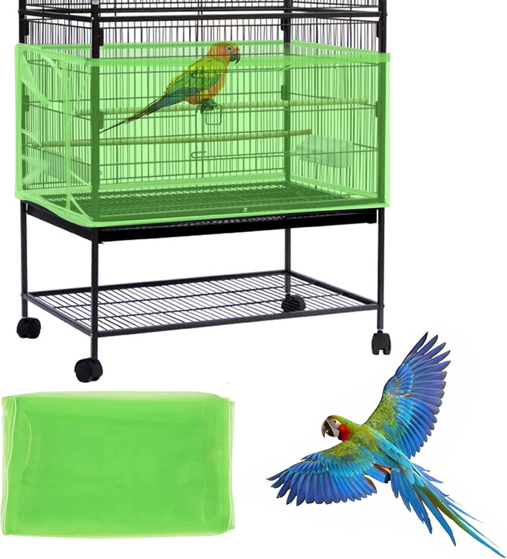 Large Bird Cage Cover, Bird Cage Seed Catcher, Adjustable Soft Airy Nylon Mesh Net, Birdcage Cover Skirt Seed Guard for Parrot Parakeet Macaw African round Square Cages (Black)
