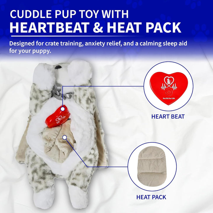 Stuffed Animal for Cats - Calming Sleep Aid with USB Rechargeable Heart Beat & Heat Pack for Anxiety Relief - Huggable Kitty Soother, Original Cuddle Plush Toy for Crate Training