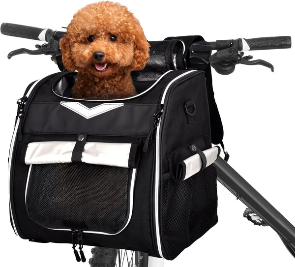 Dog Bike Basket Foldable Pet Bike Carrier Backpack with Safety Strap, Waterproof Pet Bicycle Basket for for Small Cats Kitten Puppy Dogs (Black