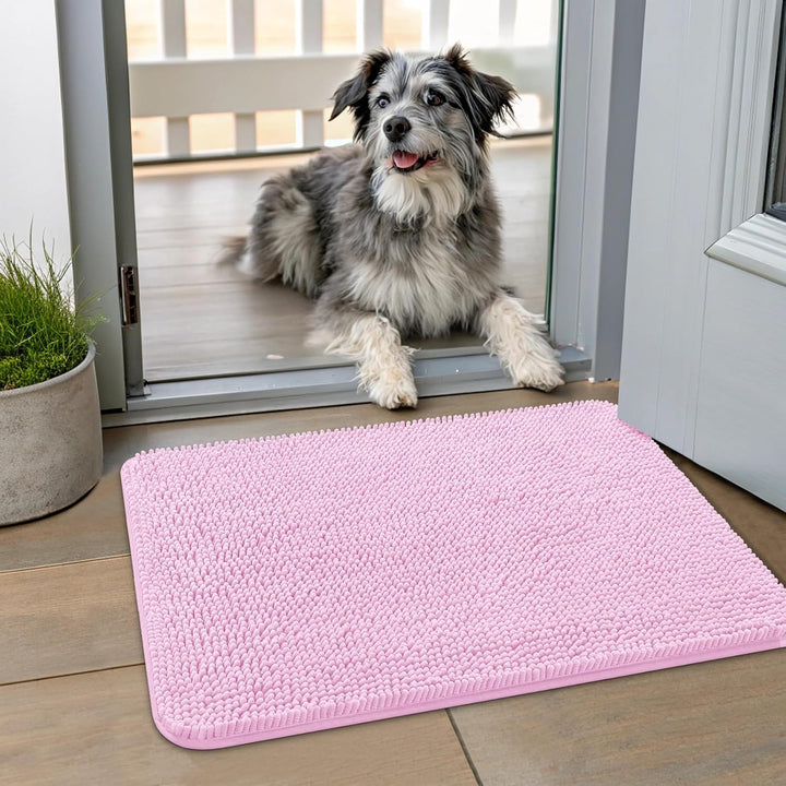 Dog Door Mat for Muddy Paws 30X20, Absorbs Moisture and Dirt Doormat, Non-Slip Washable Quick Dry Chenille Front Door Mat Indoor Entrance, Entryway Carpet for inside Floor, Grey
