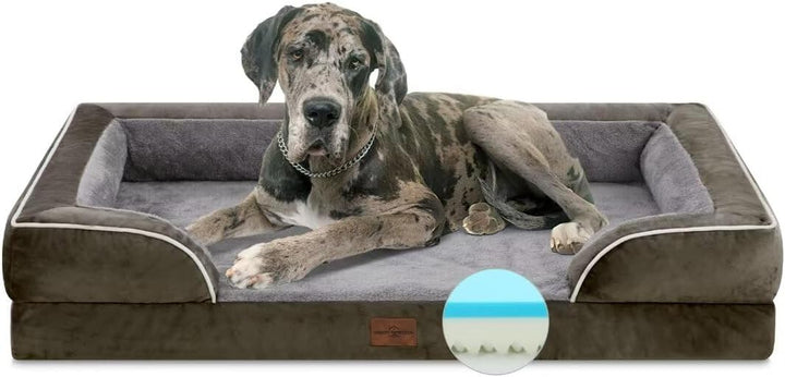 Orthopedic Dog Bed for Extra Large Dogs 42X30 Inch, Waterproof Supportive Egg Crate Foam XL Pet Bed with Removable Bolsters, Dog Couch with Washable Cover & Non-Slip Bottom, Grey