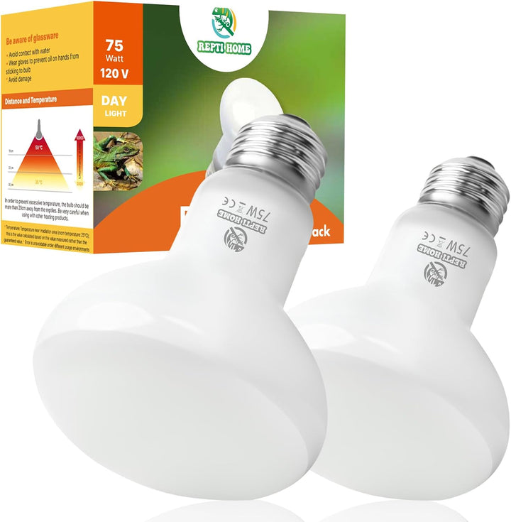 Reptile Heat Lamp Bulbs, Simulate Natural Sunlight Heat Light Bulb, 2 Pack 100W Amphibian Terrarium Basking Spot Lamp for Reptile, Bearded Dragon, Lizard, Turtle, Snake