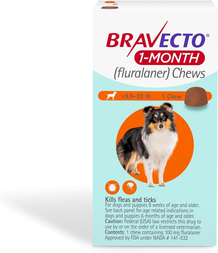 1-Month Flea & Tick Chew for Puppies, 1 Chew, 1 Month Supply, >9.9-22 Lbs., Orange Box