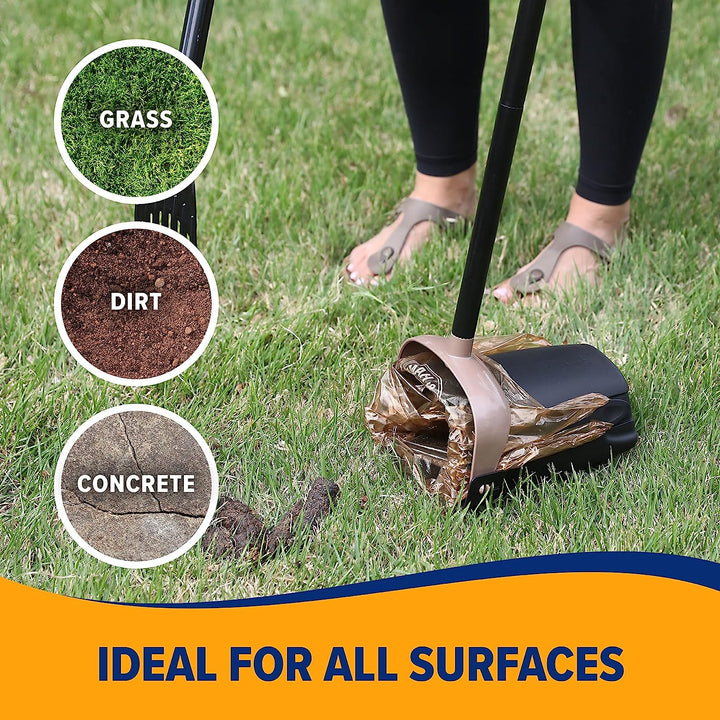 Dog Pooper Scooper Swivel Bin & Rake, Poop Scoop for Dogs, Black (2 Heavy Duty Scented Waste Bags Included)