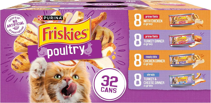 Purina  Gravy Wet Cat Food Variety Pack, Poultry Shreds, Meaty Bits and Prime Filets - (Pack of 32) 5.5 Oz. Cans