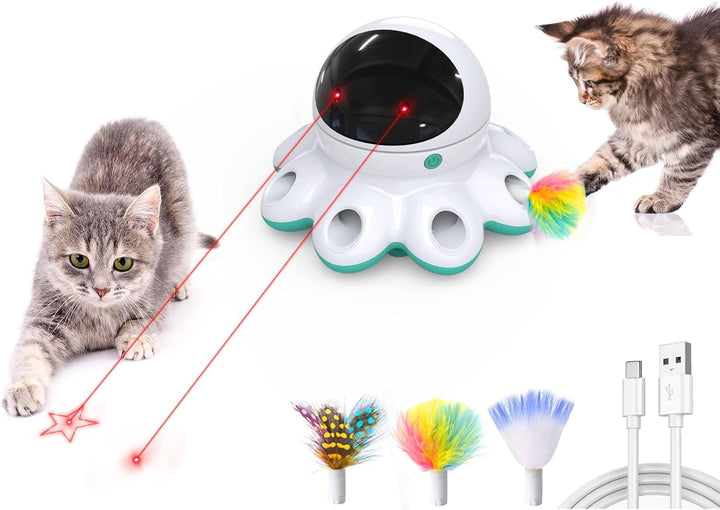 Cat Laser Toy, 2-In-1 Interactive Automatic Motion Activated Moving 8 Holes Whack a Mole Feather, USB Rechargeable Electronic Smart Sensor Kitten Toys for Indoor Exercise