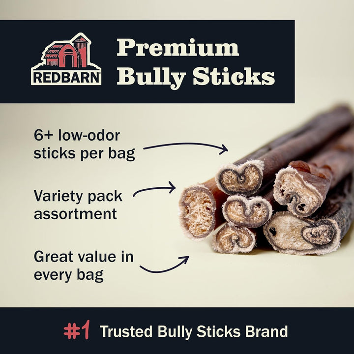 All Natural 5-8" Bully Sticks for Small & Large Dogs - Healthy Long Lasting Chews Variety Party Pack - 100% Beef Single Ingredient Low Odor Rawhide Free Dental Treats - 8 Oz Bag