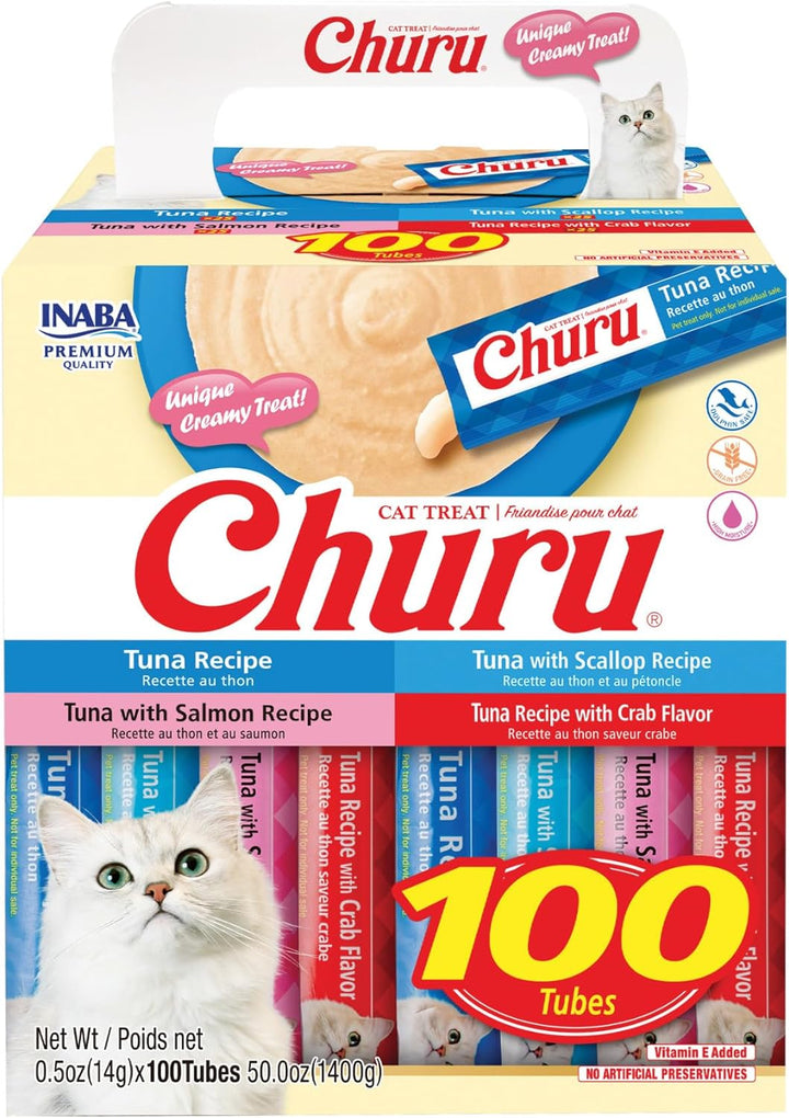Churu Cat Treats, Lickable, Squeezable Creamy Purée with Vitamin E, 0.5 Ounces per Tube, 120 Tubes Total, Chicken Variety