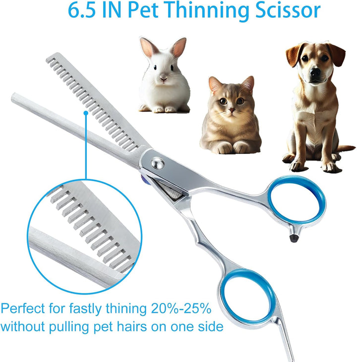 5 in 1 Premium Dog Grooming Scissors, Professional Dog Scissors for Grooming with Safety round Tips,  Stainless Steel Thinning Shears, Pet Cat Shears for Grooming Kit