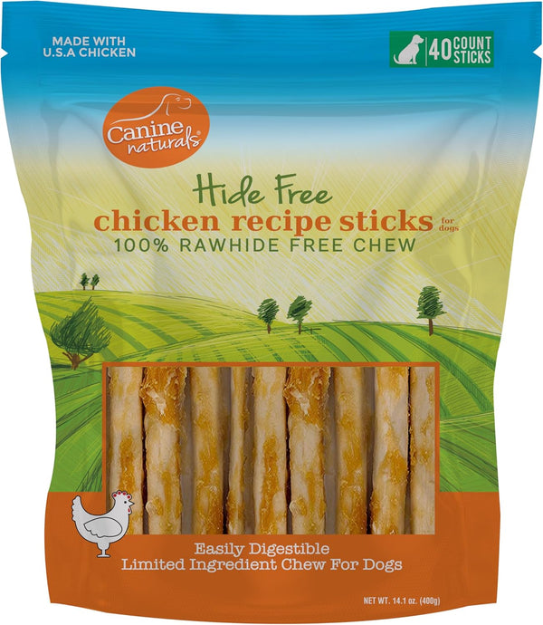 Chicken Recipe Chew - Rawhide Free Dog Treats - Made from USA Raised Chicken - All-Natural and Easily Digestible - 40 Pack of 5 Inch Stick Chews