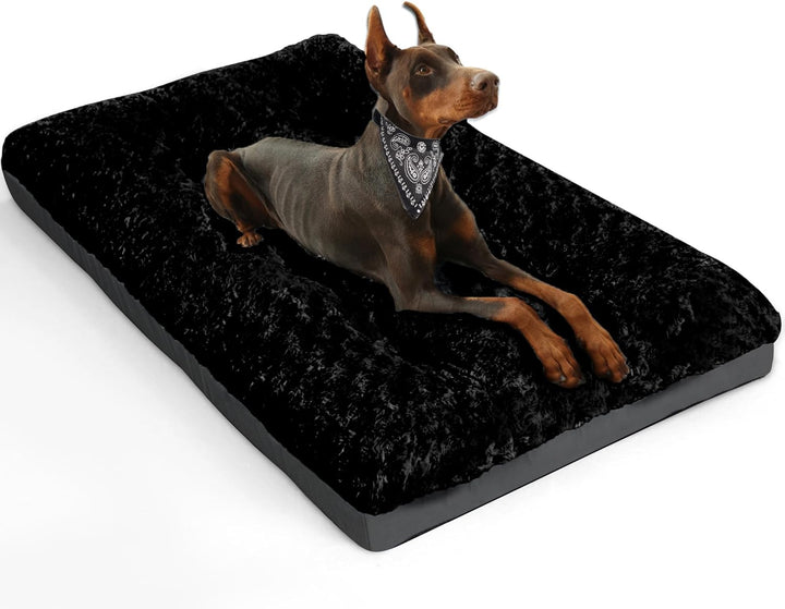Deluxe Washable Dog Bed for Large Dogs Dog Crate Mat 35 Inch Comfy Fluffy Kennel Pad Anti-Slip for Dogs up to 60 Lbs, 35" X 23", Grey