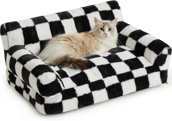 Cat Couch & Dog Couch Bed, Pet Sofa for Small Pet, Cute Cat Sofa, Checkered Dog Bed with Washable Cover (Black&White)