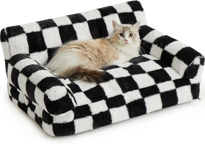 Cat Couch & Dog Couch Bed, Pet Sofa for Small Pet, Cute Cat Sofa, Checkered Dog Bed with Washable Cover (Black&White)