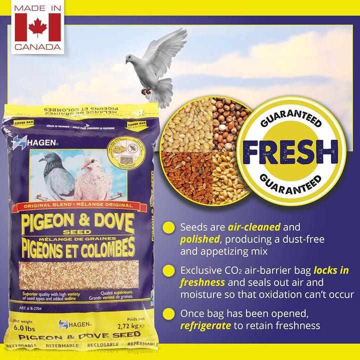 Pigeon & Dove Seed, Original Formula Bird Food, 6 Lb Bag – Nutritionally Complete Seed Mix with Vitamins & Minerals – Wild & Captive Bird Diet – Insect-Resistant Air-Tight Packaging