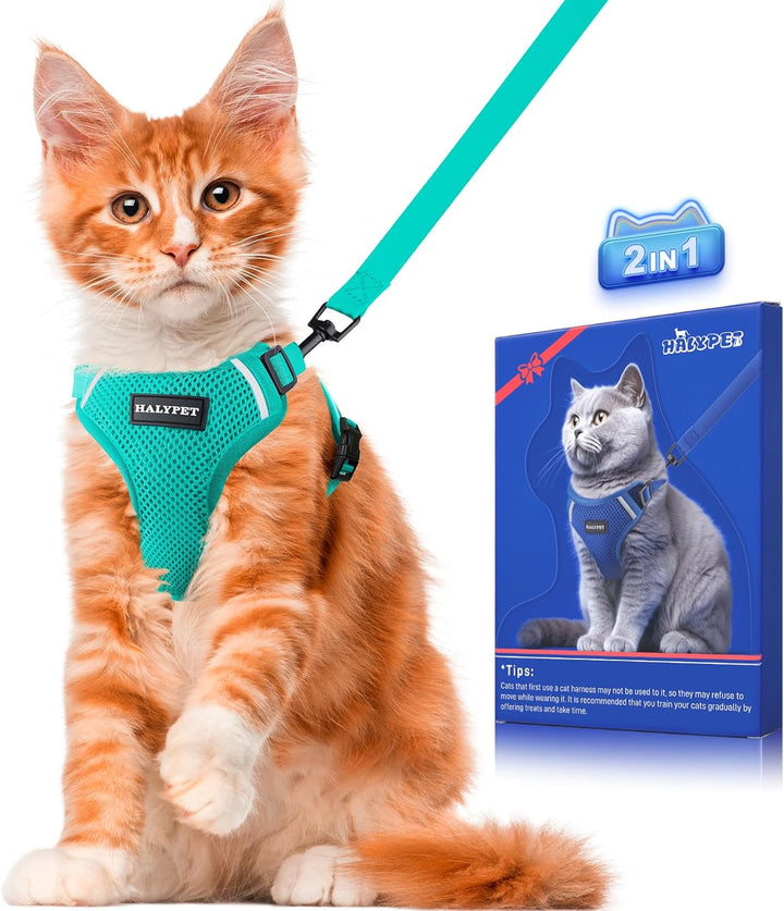 Cat Harness and Leash Set [ MAX Safety Third Generation ] Escape Proof Soft Adjustable Cat Leash Breathable Comfortable Vest Easy to Wear Kitten Harness for Outdoor Walking Black