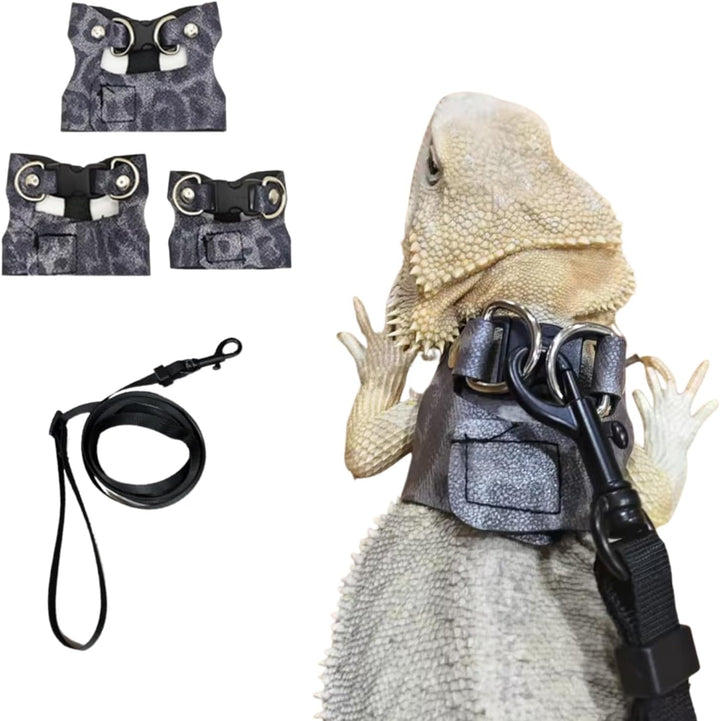 3 Pack Bearded Dragon Harness and Leash Set - Adjustable Soft Leather Lizard Harness Leash Small Animal Traction Rope Training Walking Vest Accessories for Reptile Squirrel Rat (Brown)